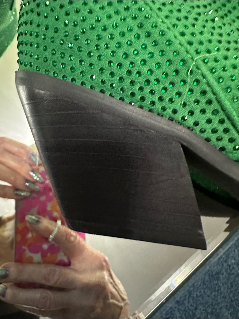 Green Embellished Pointed-Toe Ankle Boots - Picture 6 of 7